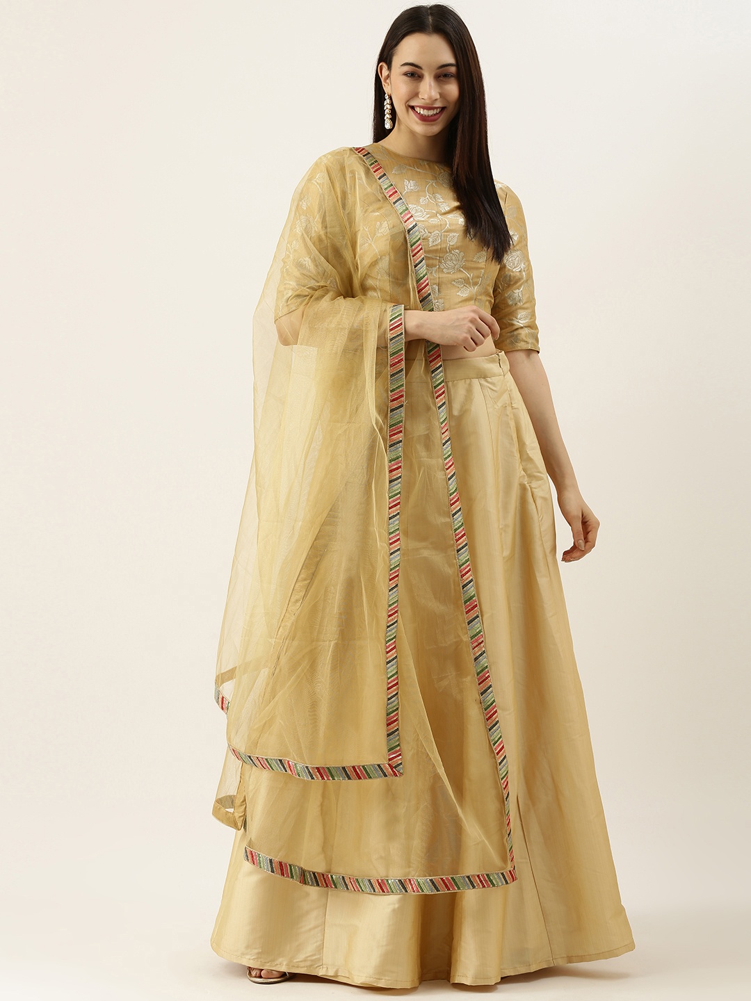 

Ethnovog Beige Made to Measure Lehenga Blouse With Dupatta