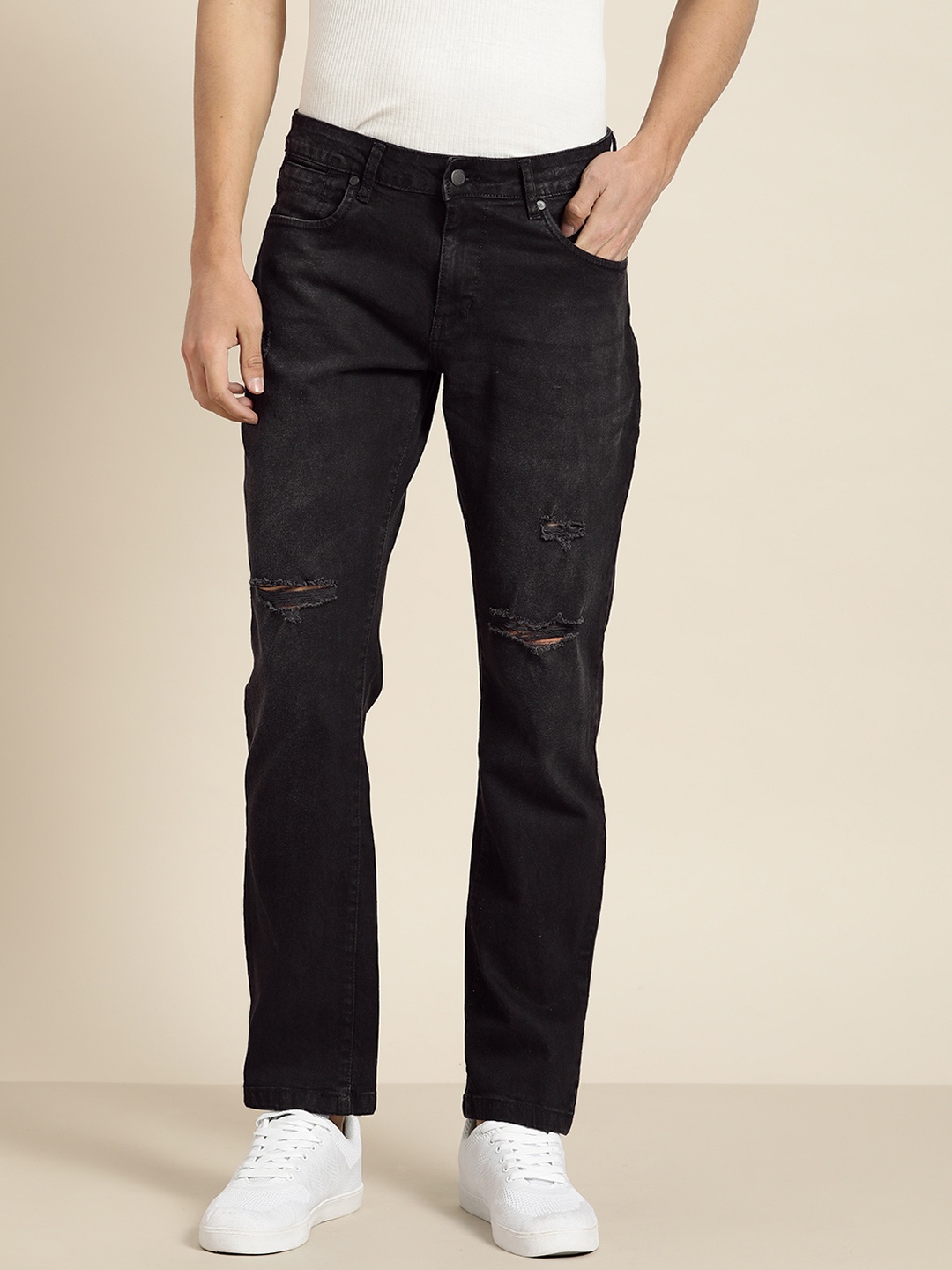 

ether Men Black Slim Fit Mildly Distressed Stretchable Jeans