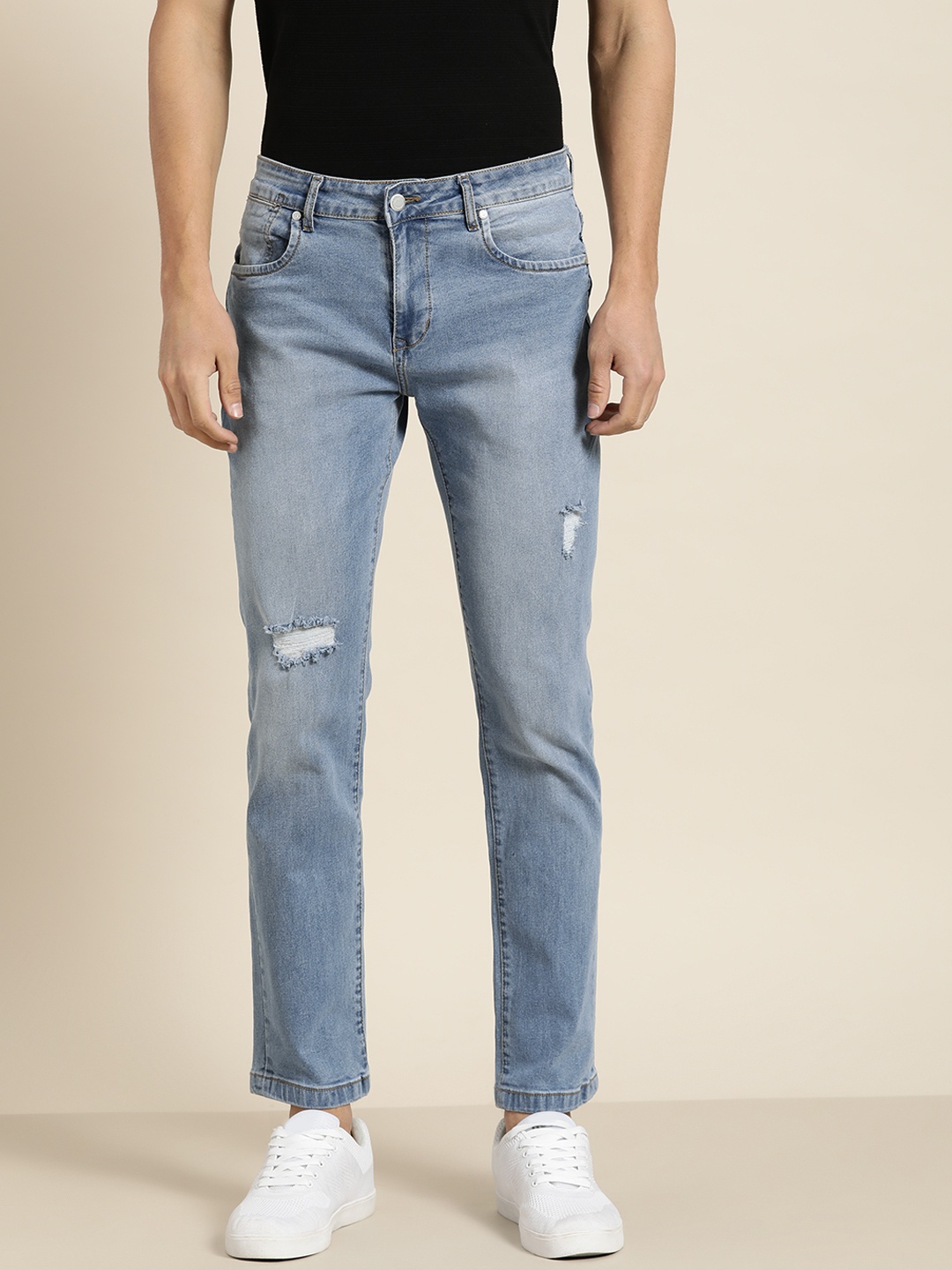 

ether Men Blue Slim Fit Low Distress Light Fade Stretchable Jeans