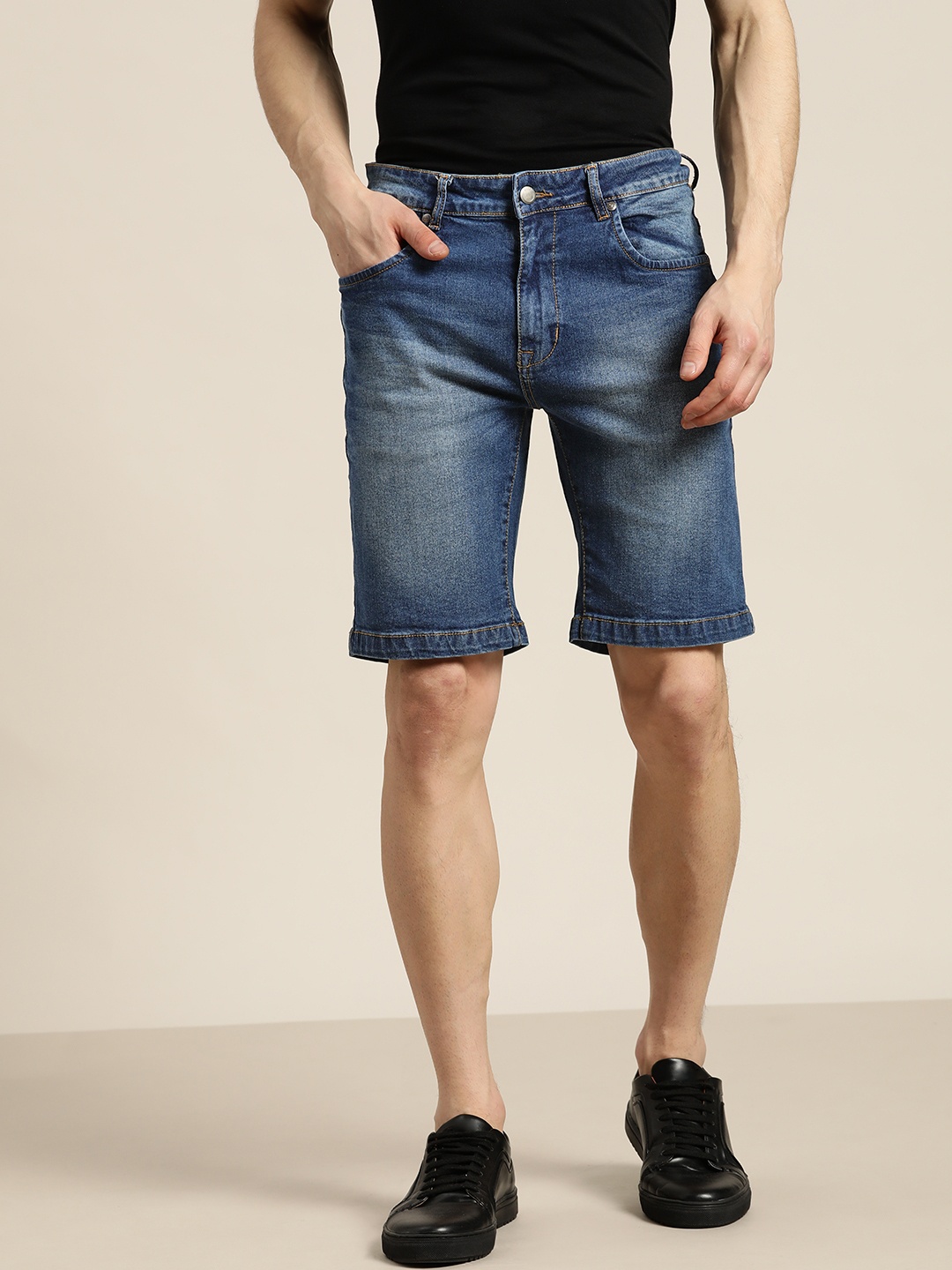

ether Men Blue Washed Slim Fit Denim Shorts