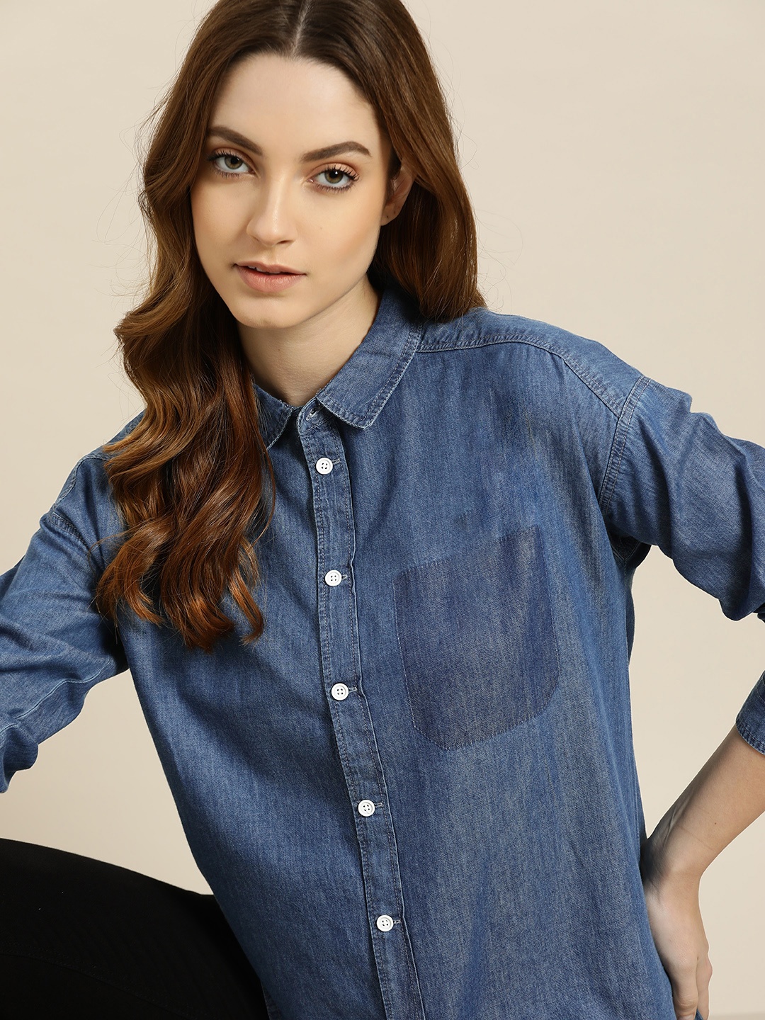

ether Women Blue Pure Cotton Casual Shirt