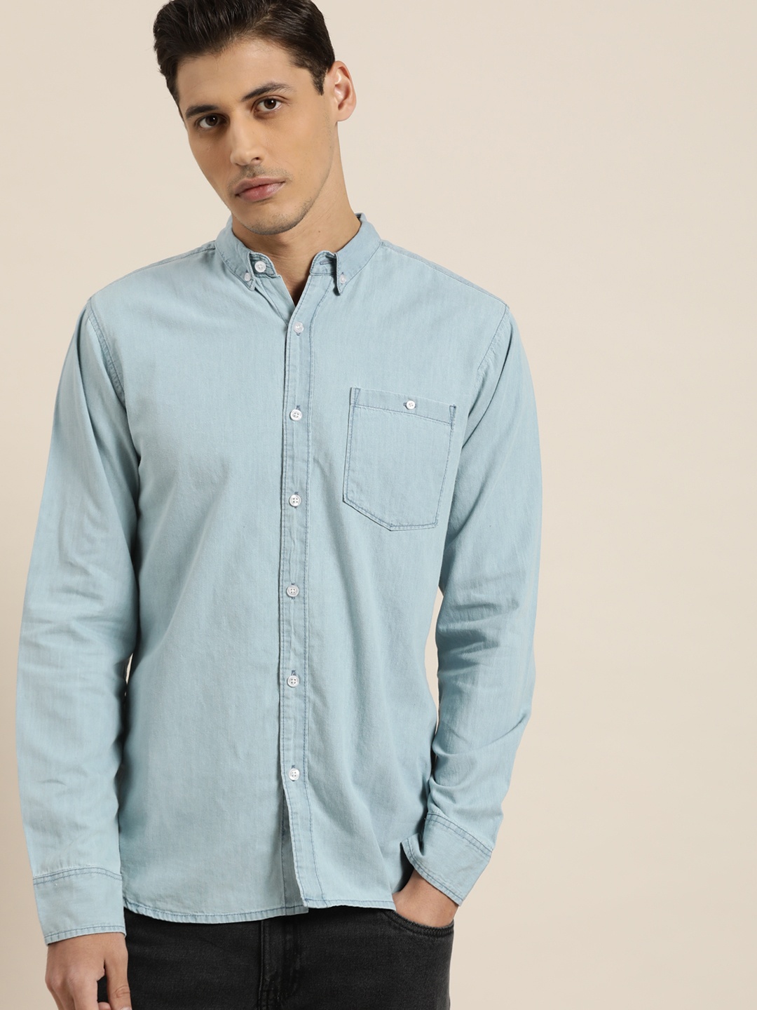 

ether Men Blue Pure Cotton Casual Shirt