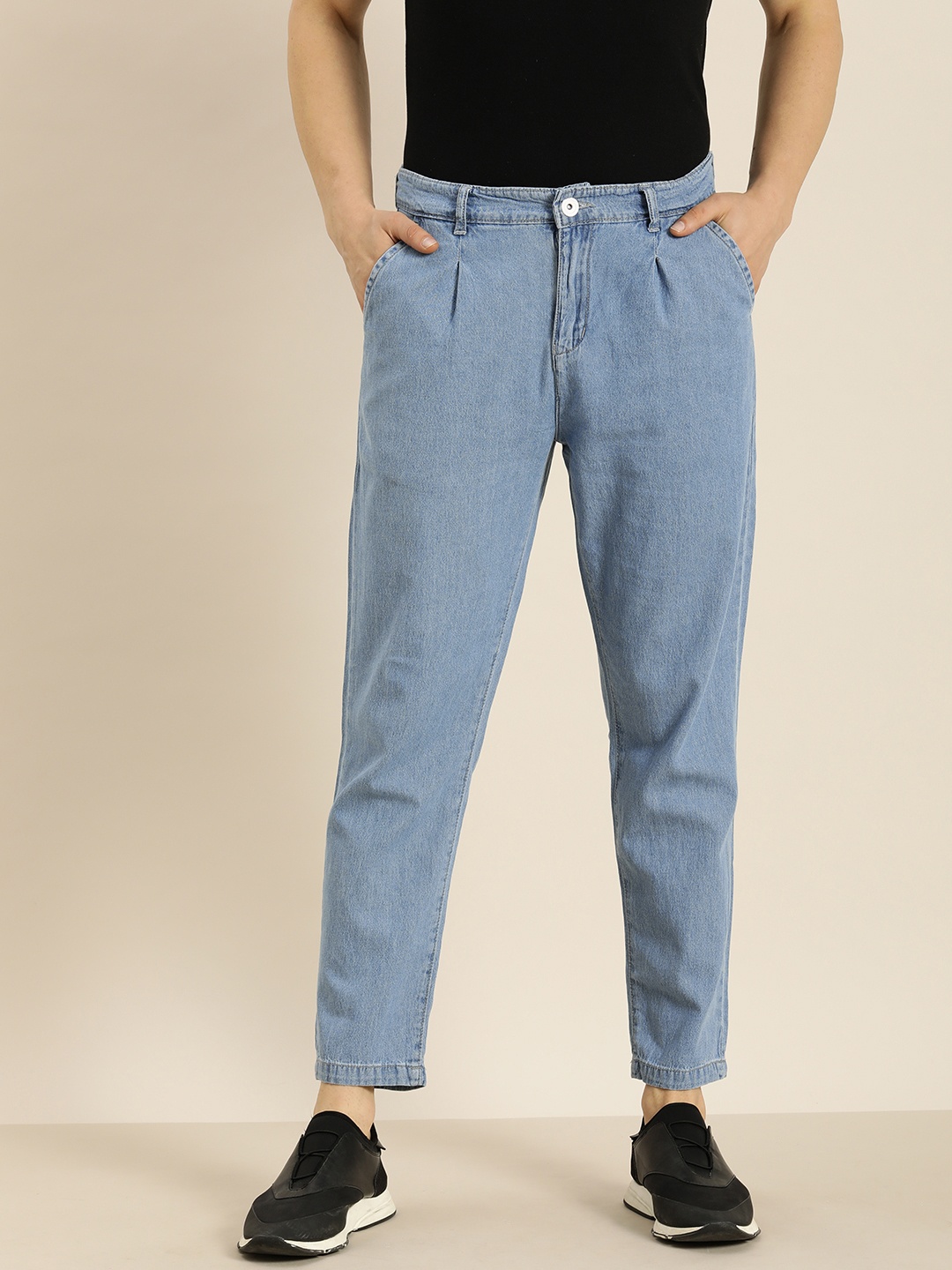 

ether Men Blue Tapered Fit Light Fade Mid-Rise Cropped Jeans