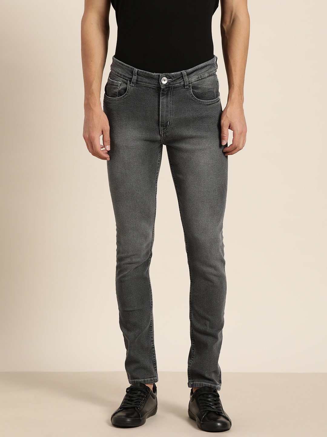 

ether Men Charcoal Slim Fit Light Fade Stretchable Jeans