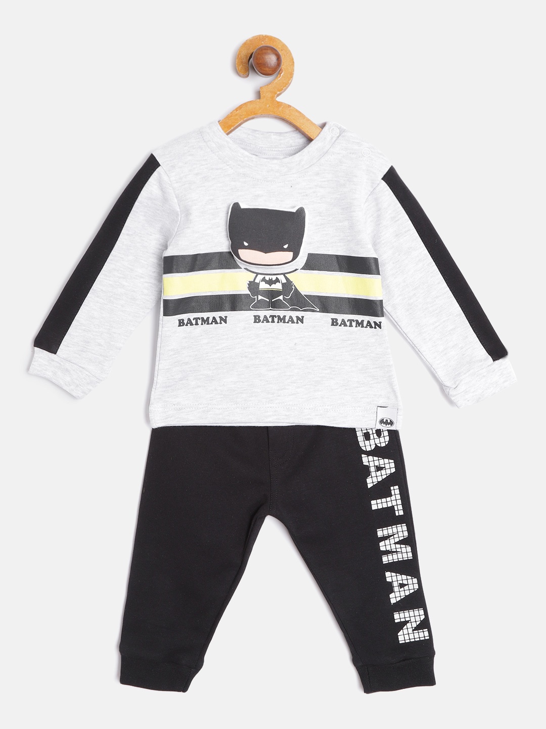 

Moms Love Infant Boys Grey Melange & Black Pure Cotton Batman Printed T-shirt with Joggers