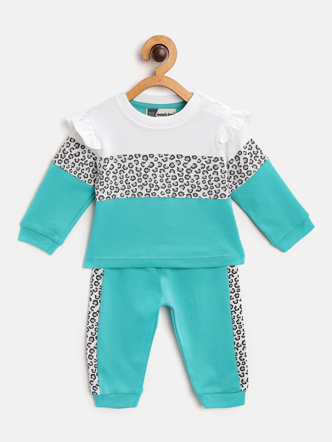 

Moms Love Infant Girls Sea Green & White Colourblocked Cotton Clothing Set