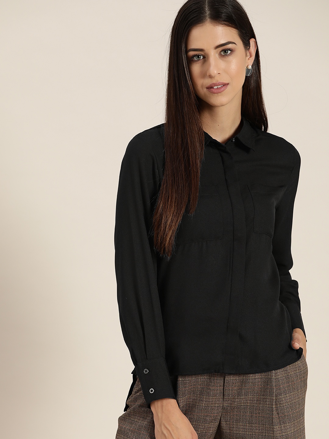 

her by invictus Women Black Solid Casual Shirt