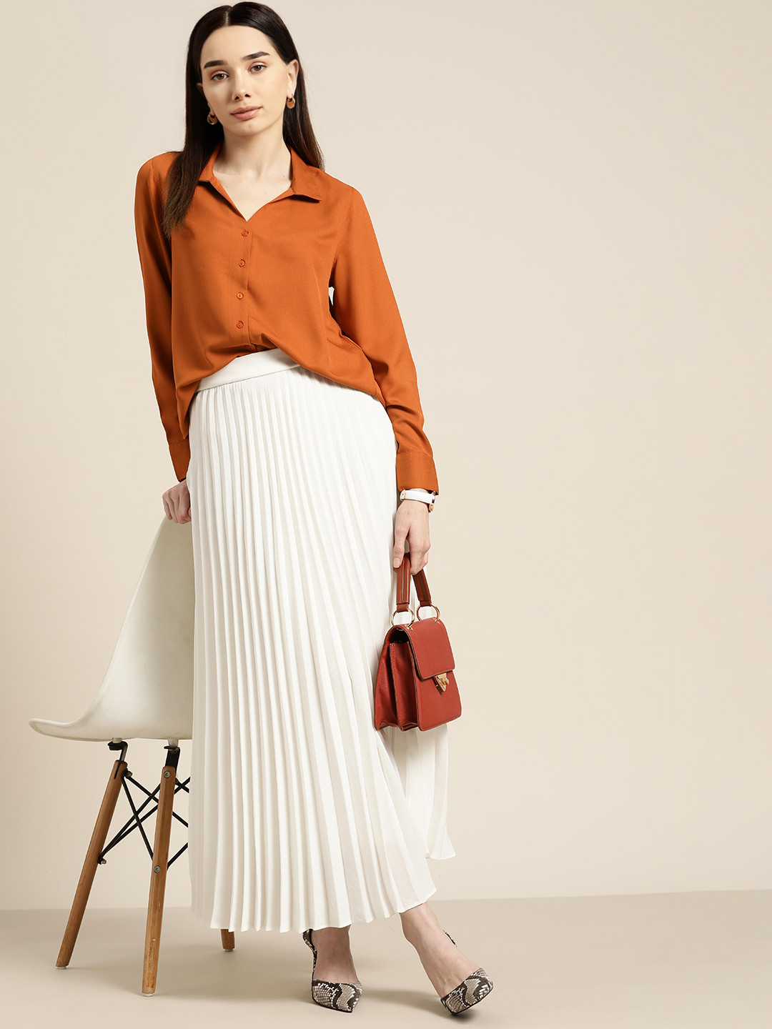 

her by invictus Women Rust Orange Solid Smart Casual Shirt
