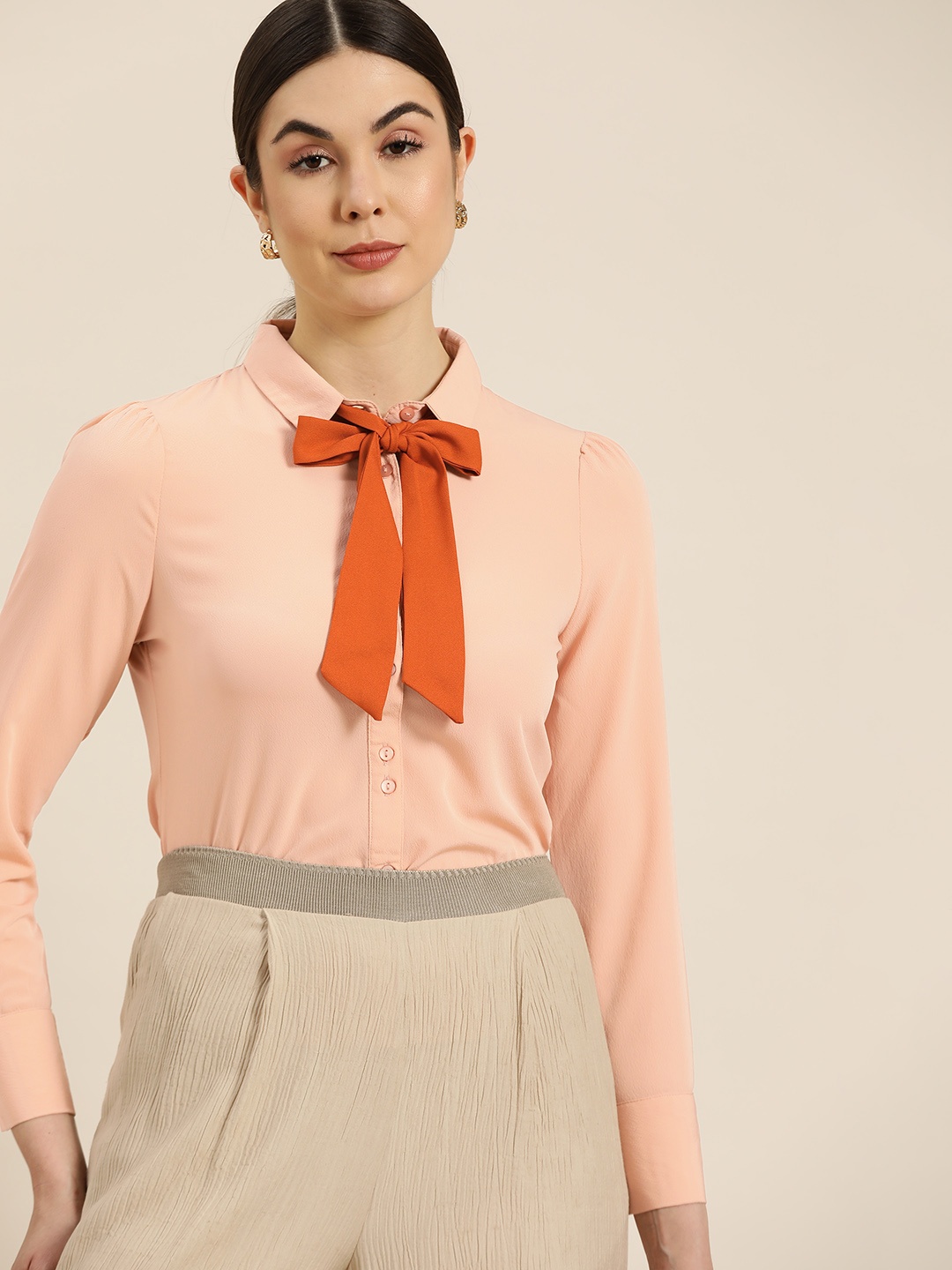 

her by invictus Women Peach Solid Formal Shirt