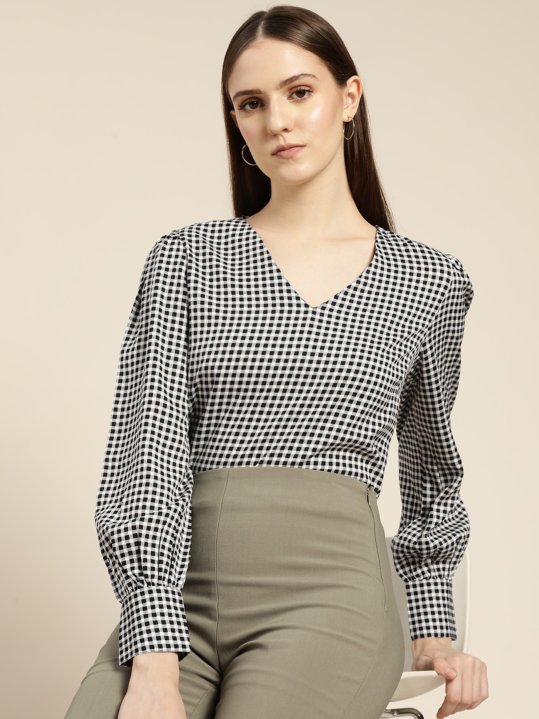 

her by invictus White & Black Checked Monochrome Top