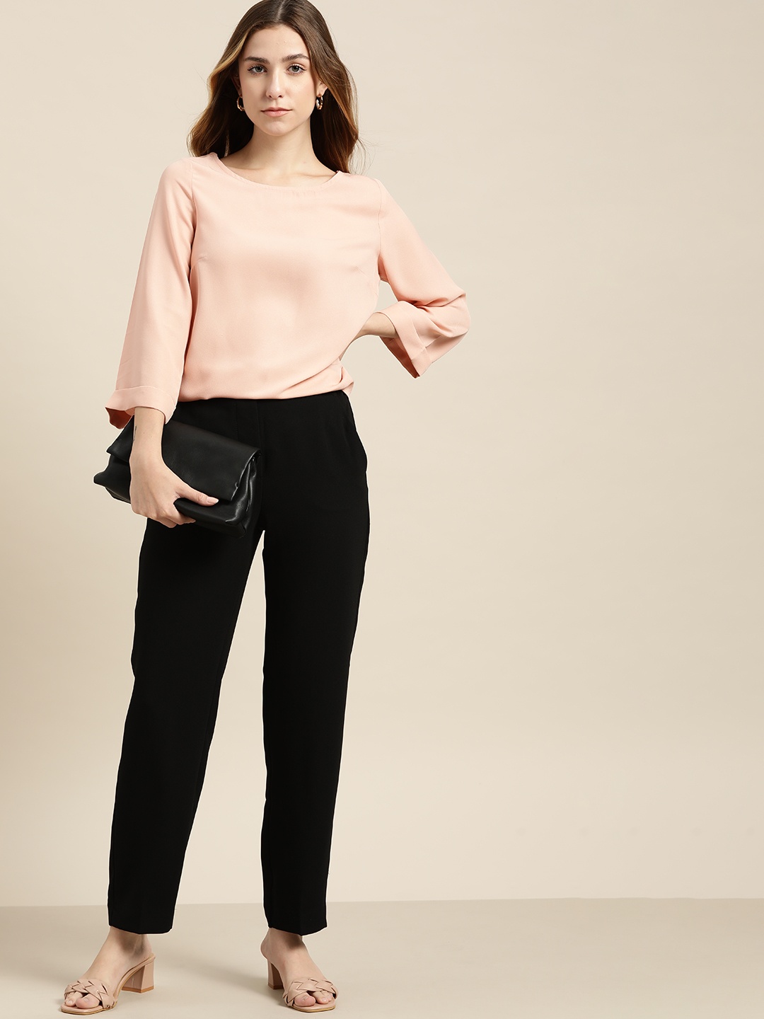 

her by invictus Peach-Coloured Solid Regular Top