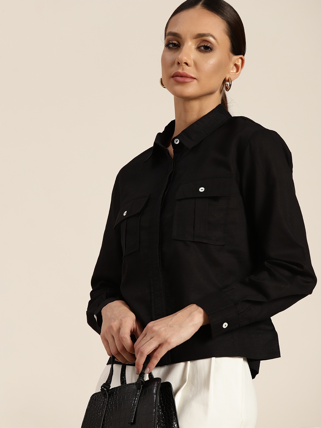 

her by invictus Women Black Cotton Casual Shirt