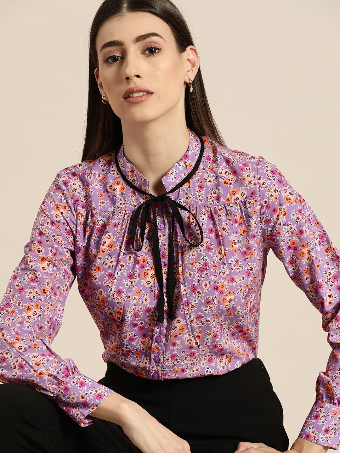 

her by invictus Women Purple Floral Print Casual Shirt