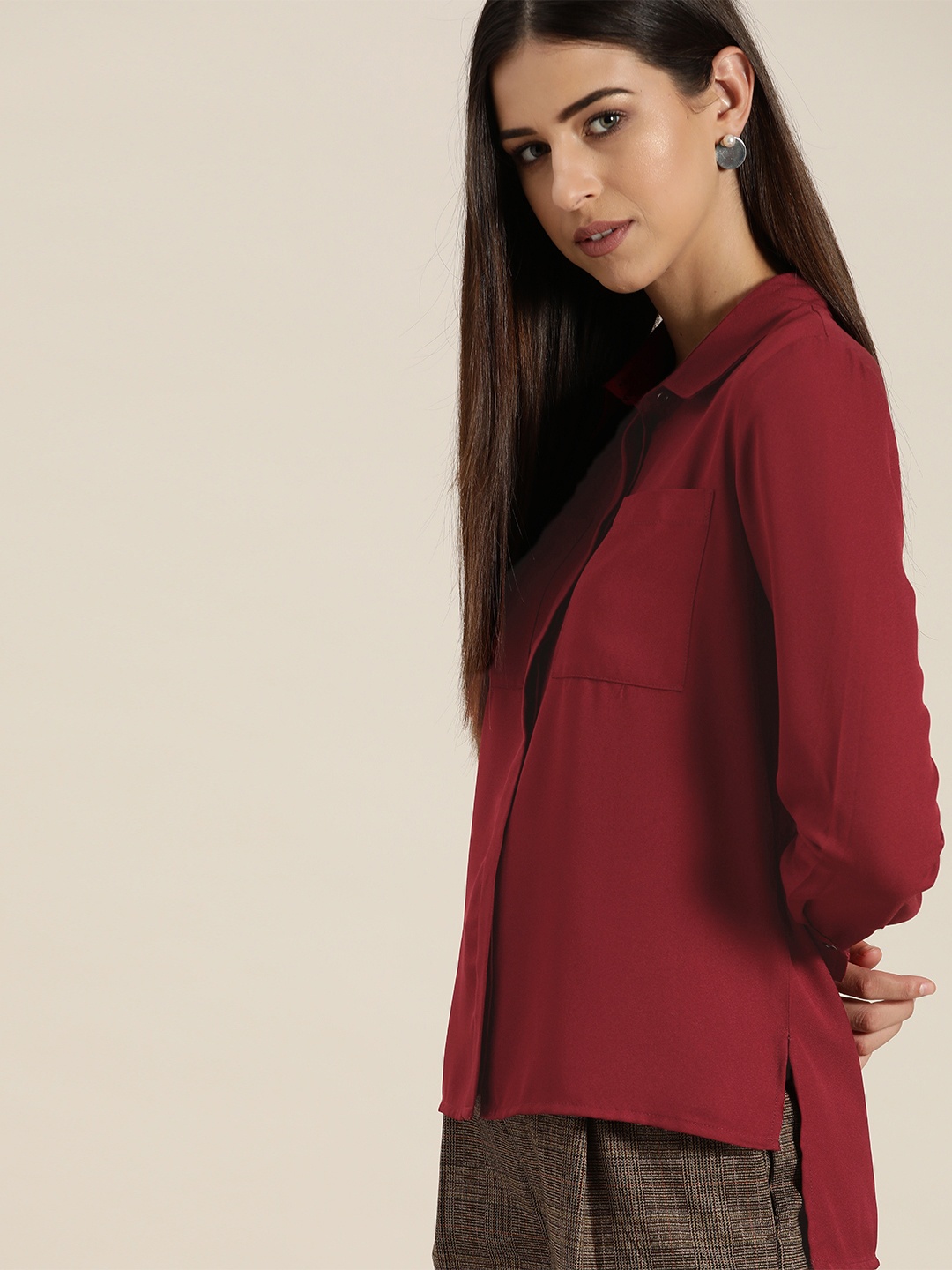 

her by invictus Women Burgundy Solid Casual Shirt