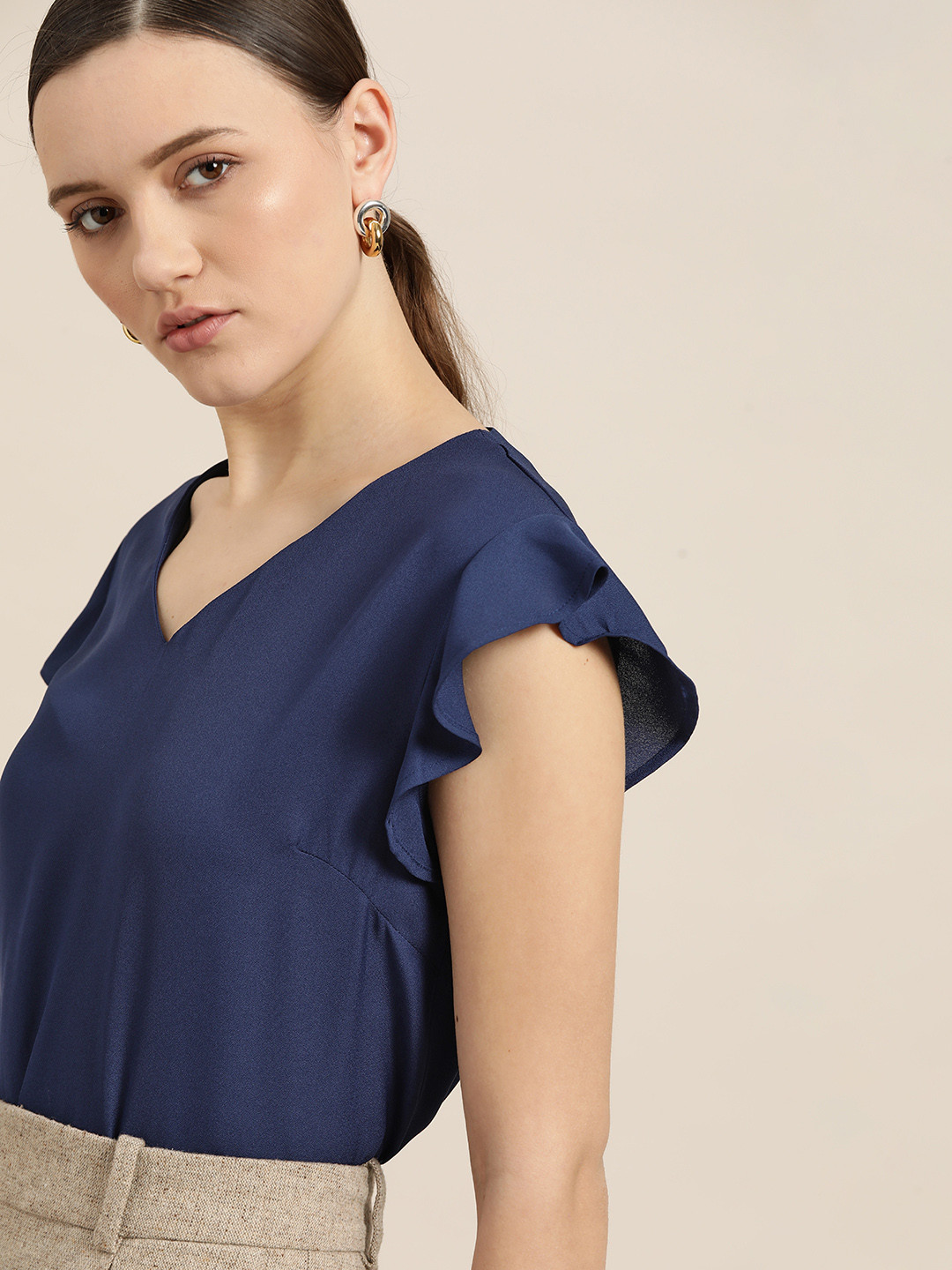 

her by invictus Navy Blue Solid Regular Top