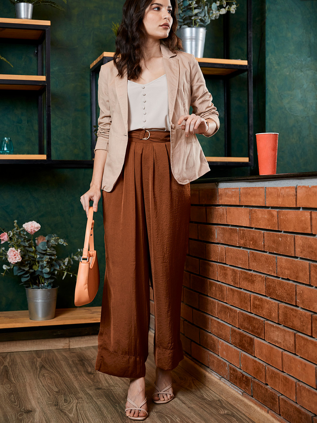

Koton Women Brown Pleated Trousers