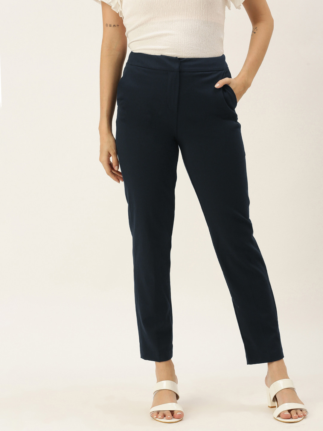 

Koton Women Navy Blue Solid Trousers