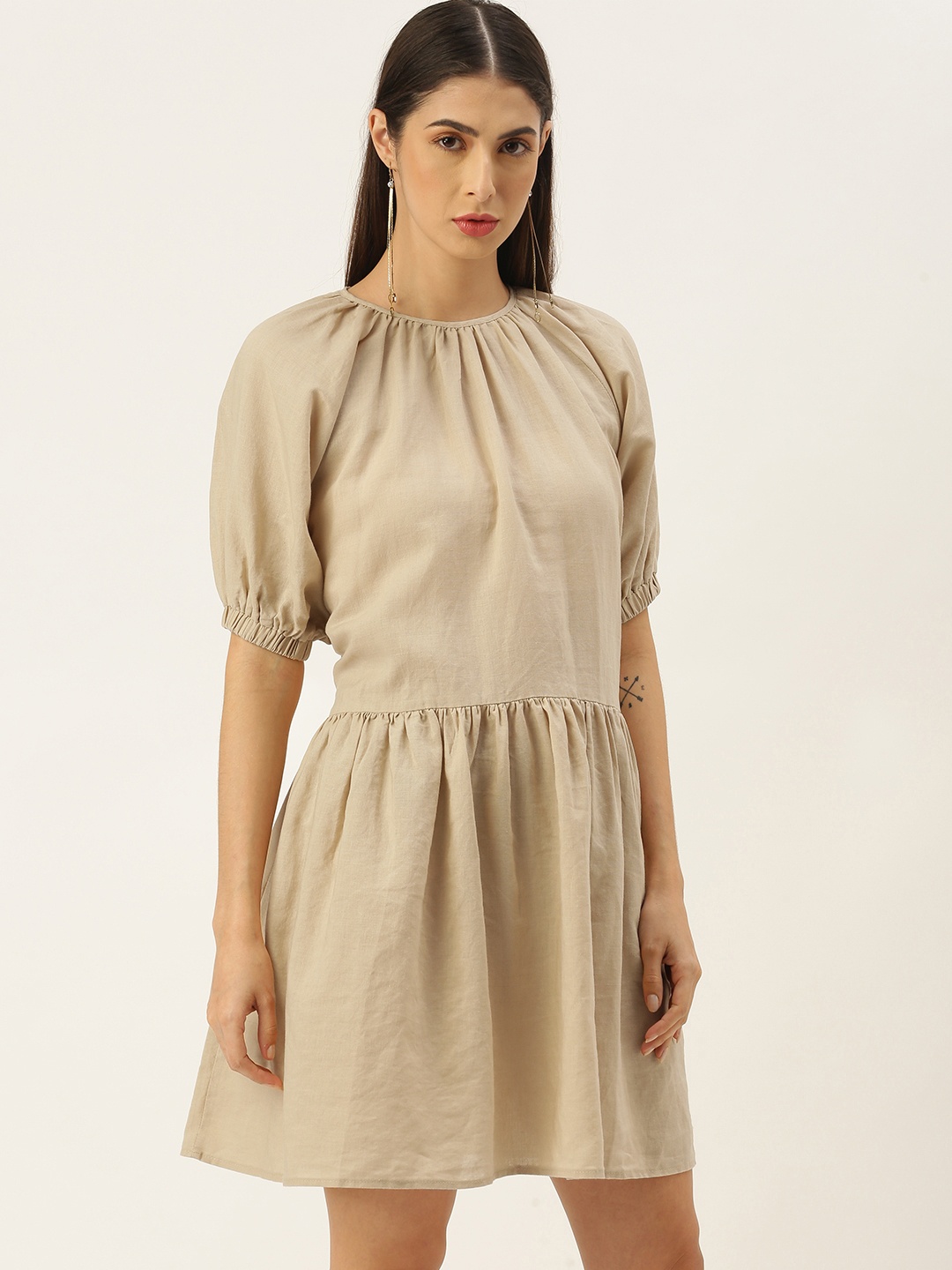 

Koton Women Beige Solid A-Line Dress