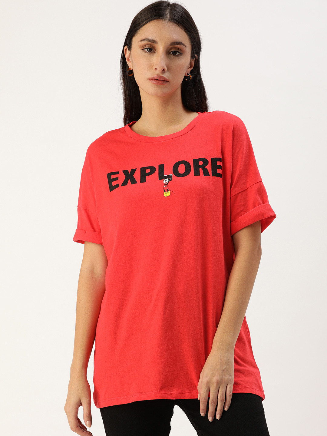 

Koton Women Red Typography Printed Drop-Shoulder Sleeves T-shirt