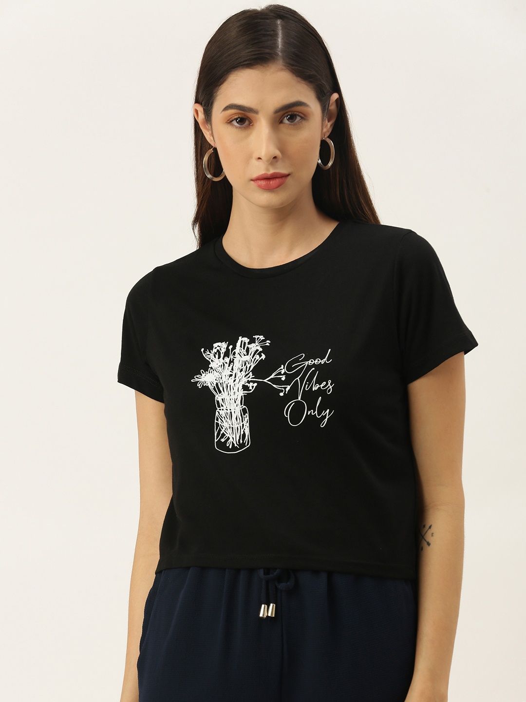 

Koton Women Black Printed T-shirt