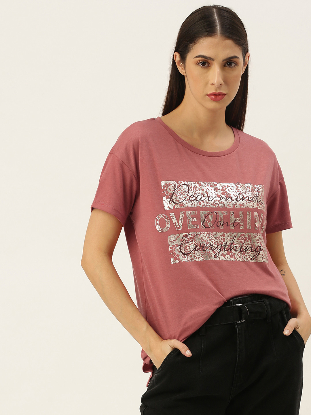 

Koton Women Peach-Coloured Typography Printed T-shirt