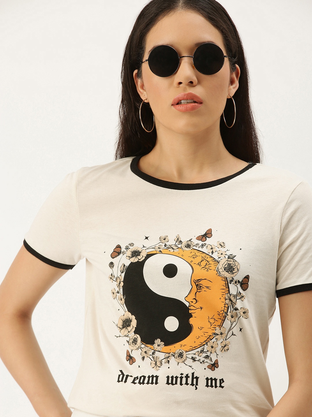 

Koton Women Beige Printed Pure Cotton T-shirt