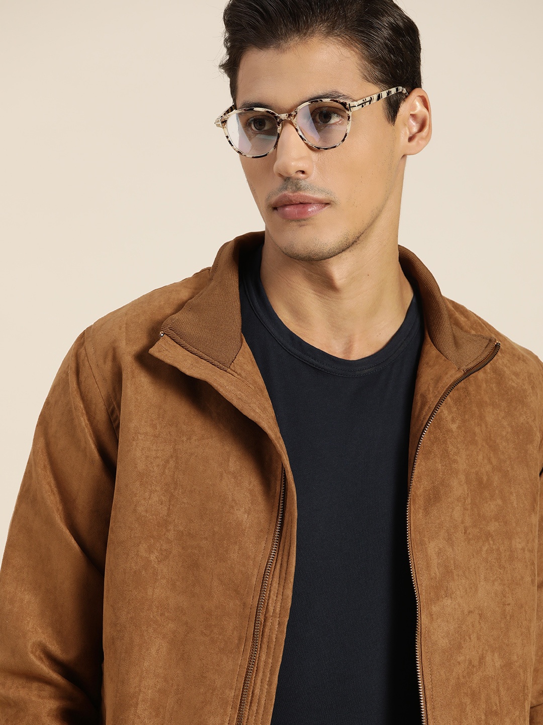 

INVICTUS Men Brown Solid Suede Tailored Jacket