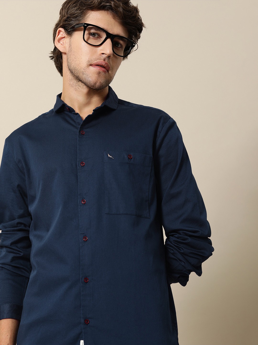 

Mr Bowerbird Men Navy Blue Tailored Fit Opaque Casual Shirt
