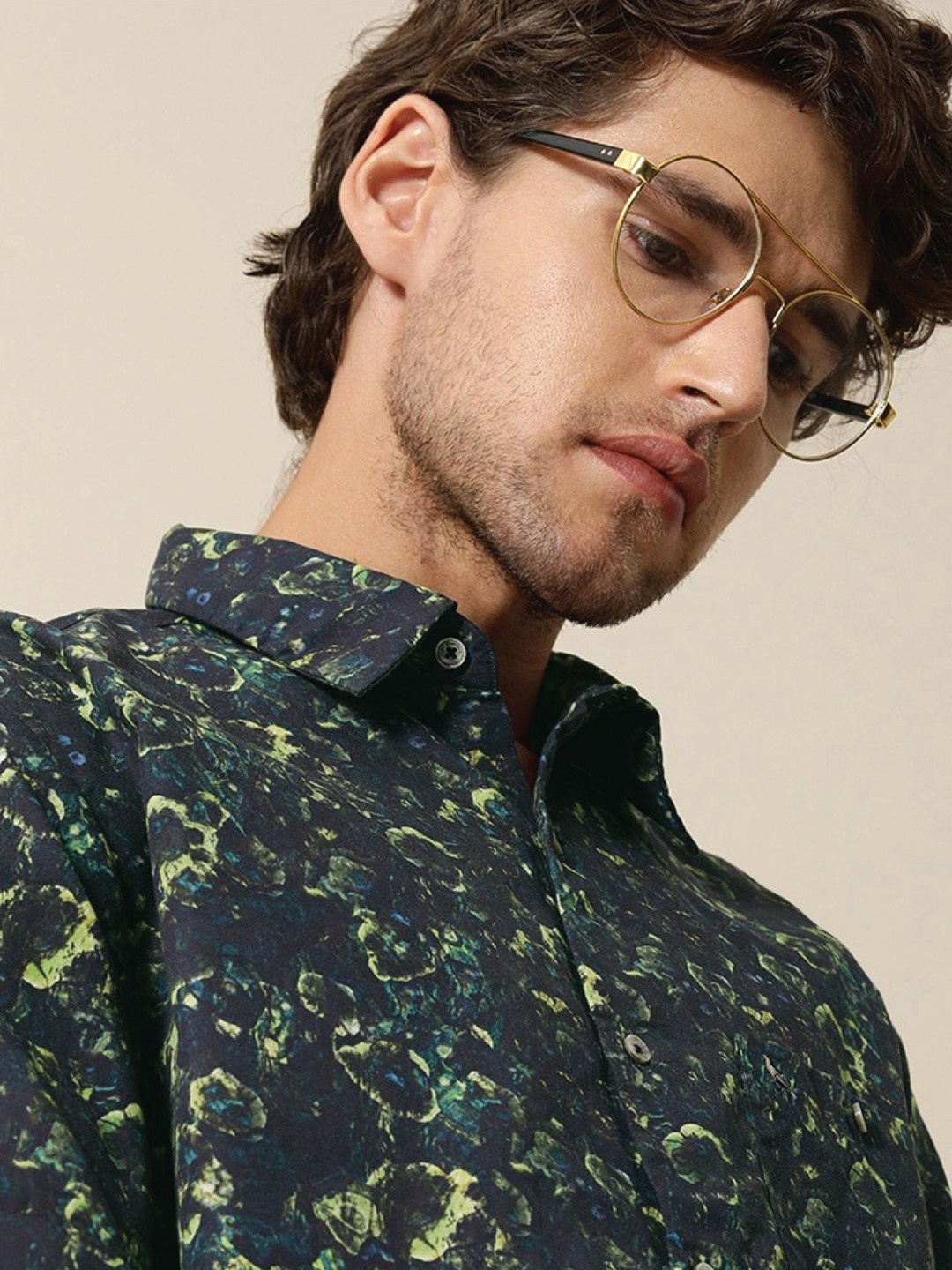 

Mr Bowerbird Men Navy Blue & Yellow Opaque Printed Liberal Fit Casual Shirt