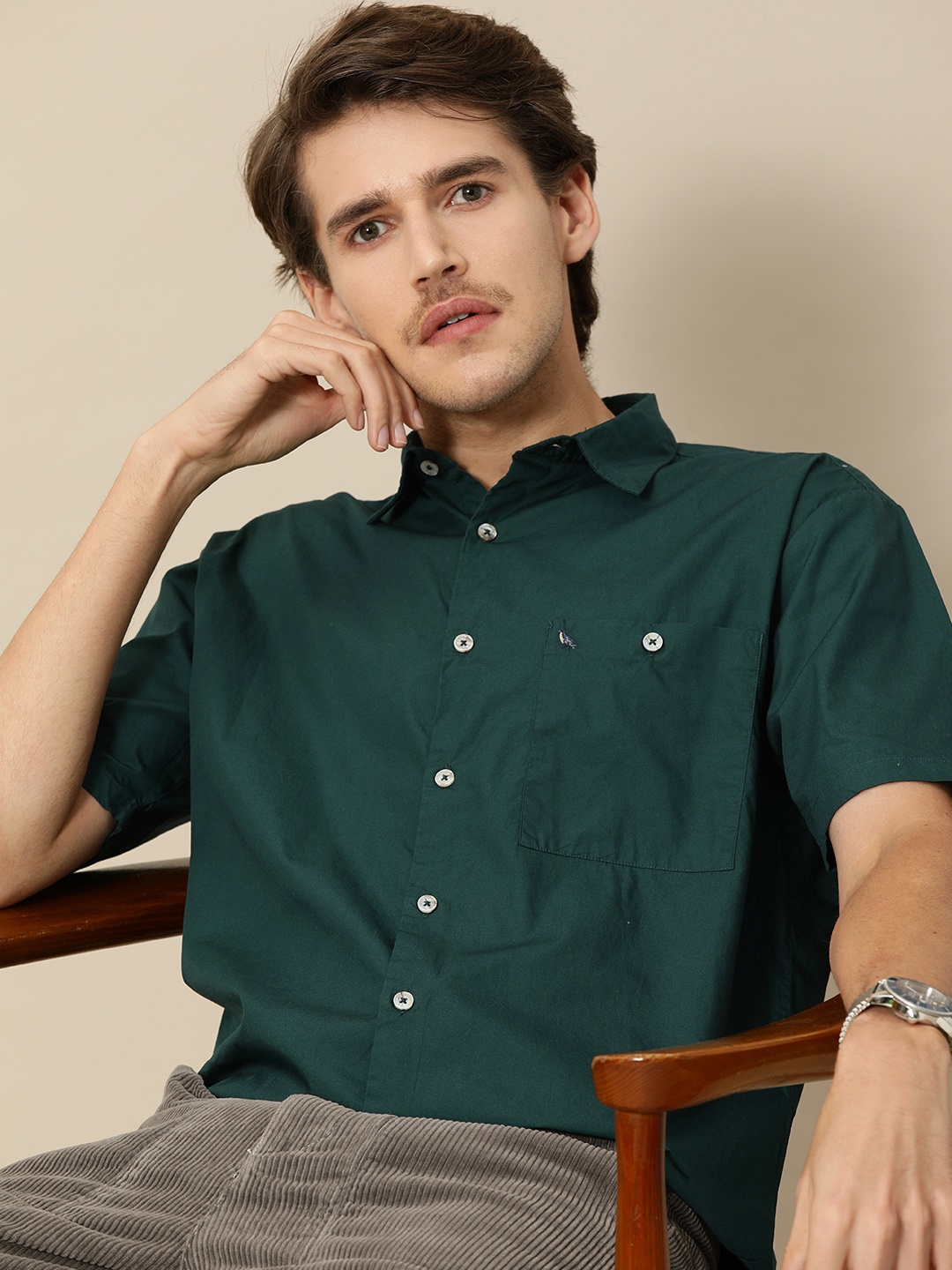 

Mr Bowerbird Men Green Liberal Fit Pure Cotton Casual Shirt