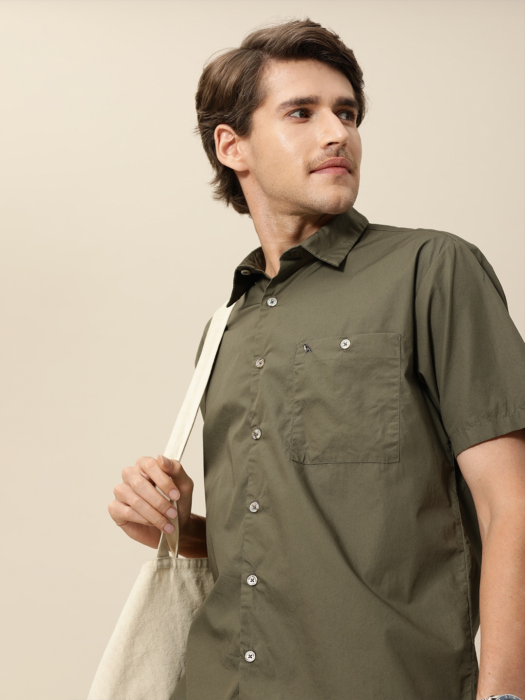 

Mr Bowerbird Men Olive Green Pure Cotton Liberal Fit Casual Shirt