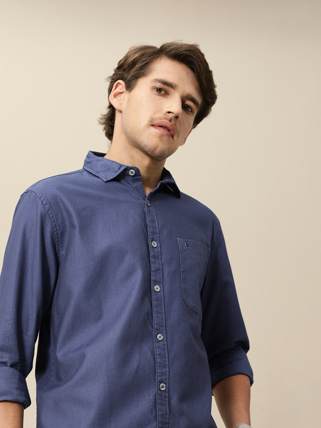 

Mr Bowerbird Men Navy Blue Pure Cotton Tailored Fit Casual Shirt