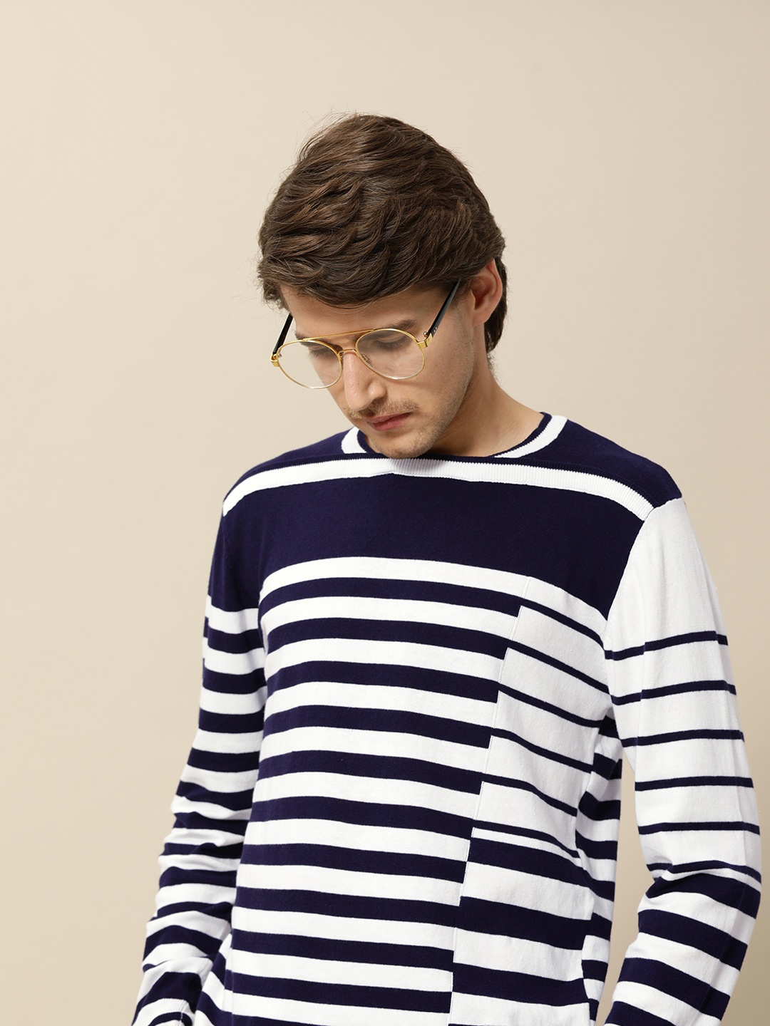 

Mr Bowerbird Men White & Navy Blue Striped T-shirt