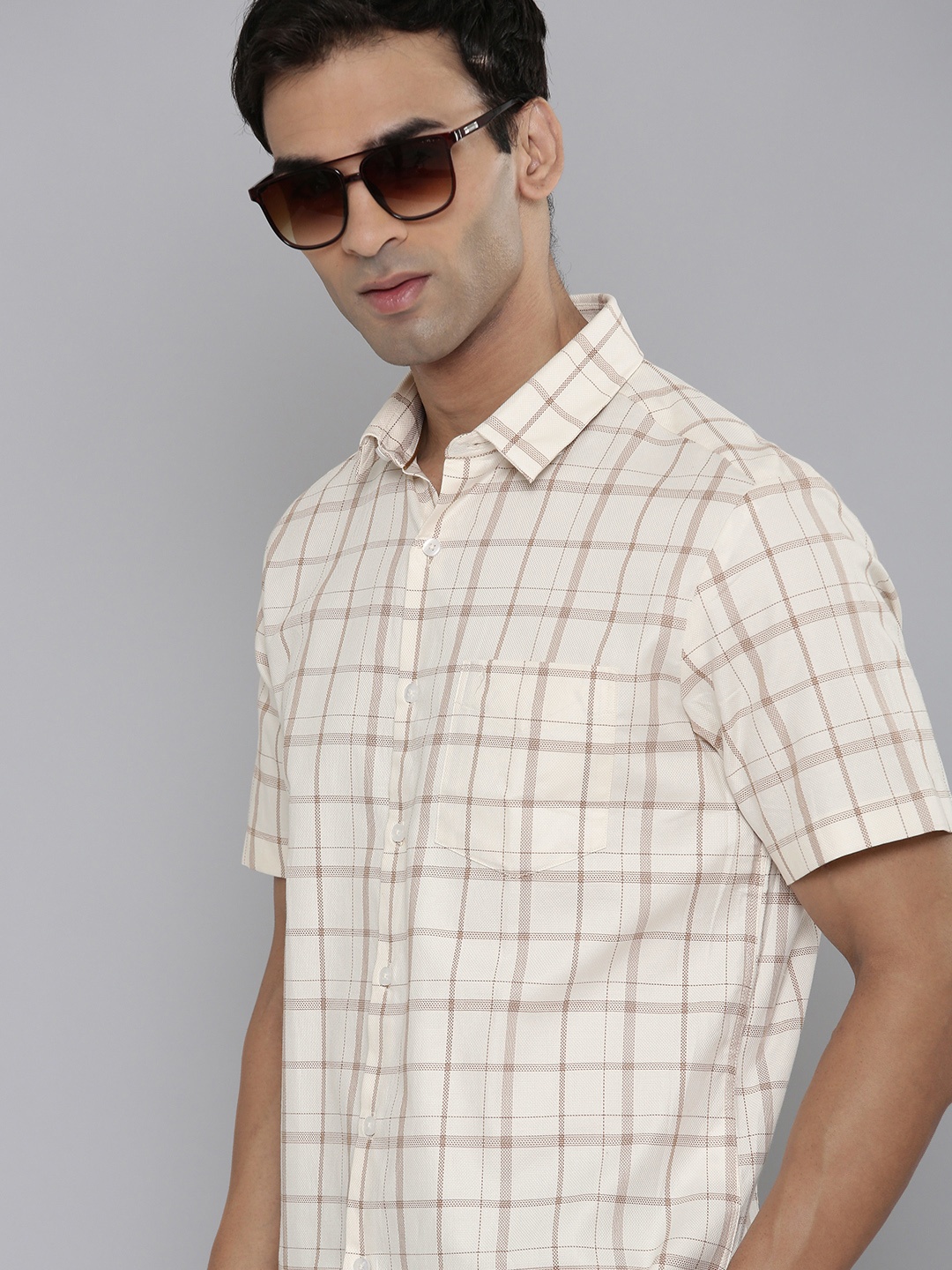 

Indian Terrain Slim Fit Tartan Checked Pure Cotton Casual Shirt, White