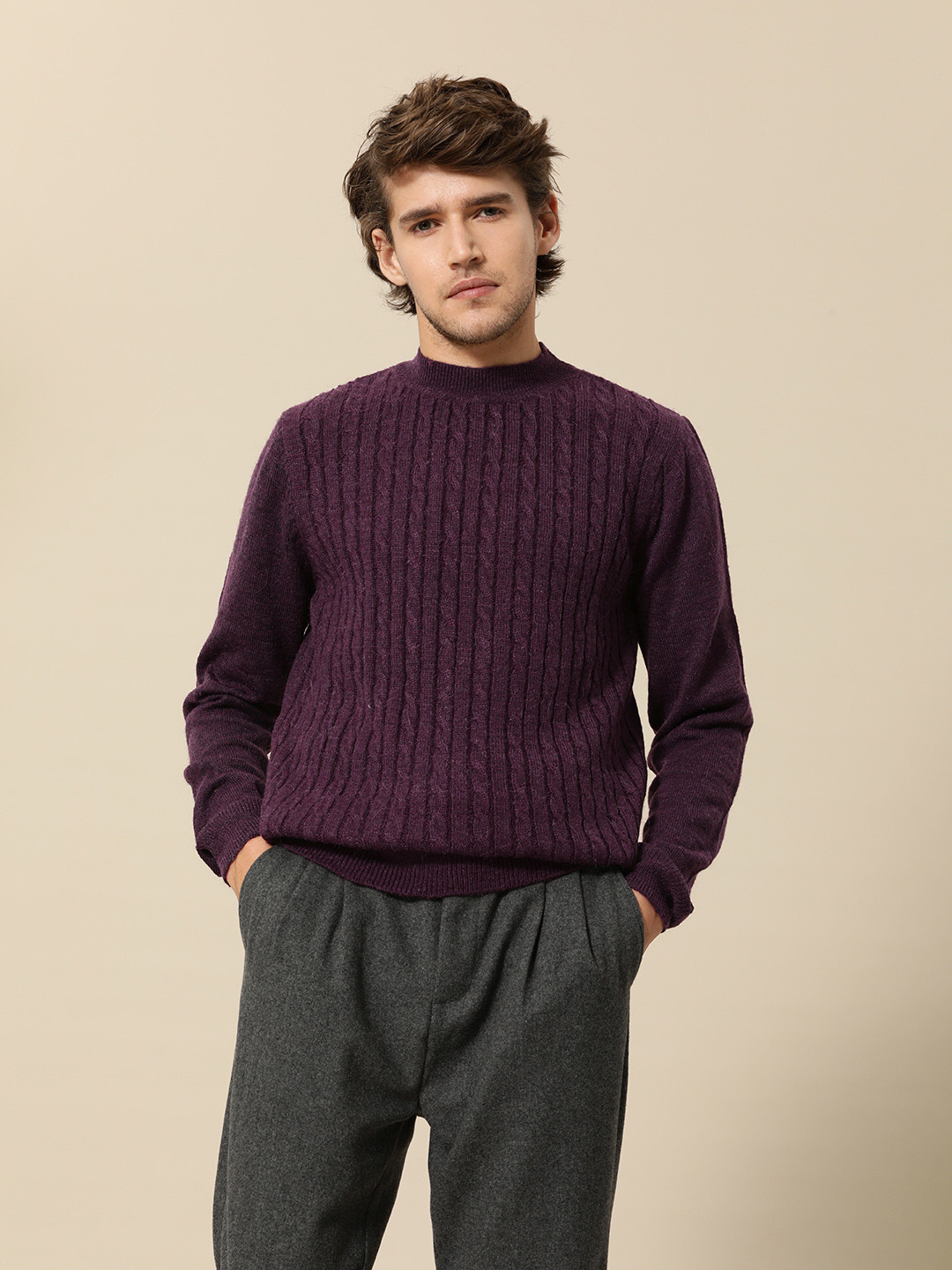 

Mr Bowerbird Men Burgundy Cable Knit Pullover