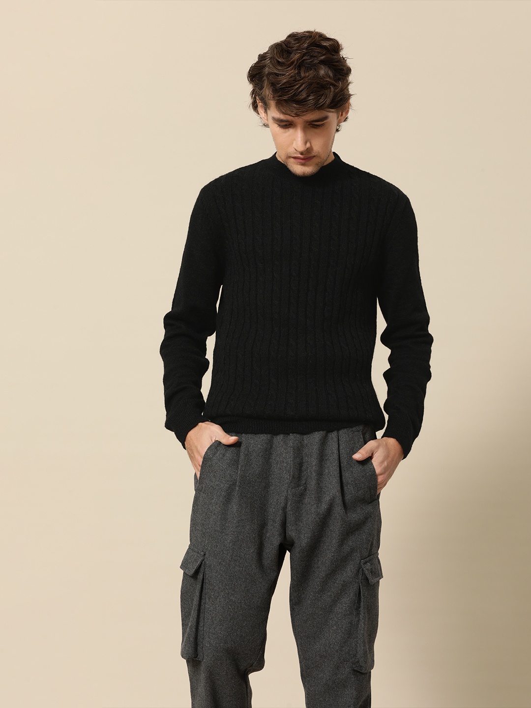 

Mr Bowerbird Men Black Cable Knit Pullover