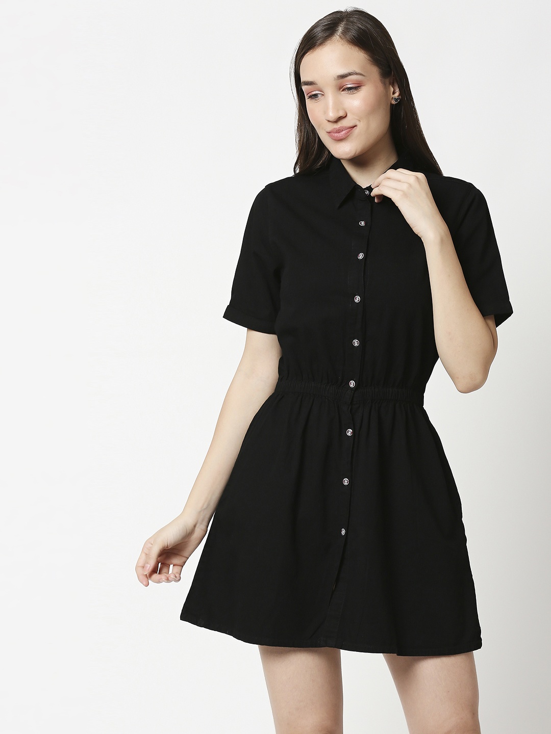 

High Star Black Denim Shirt Mini Dress