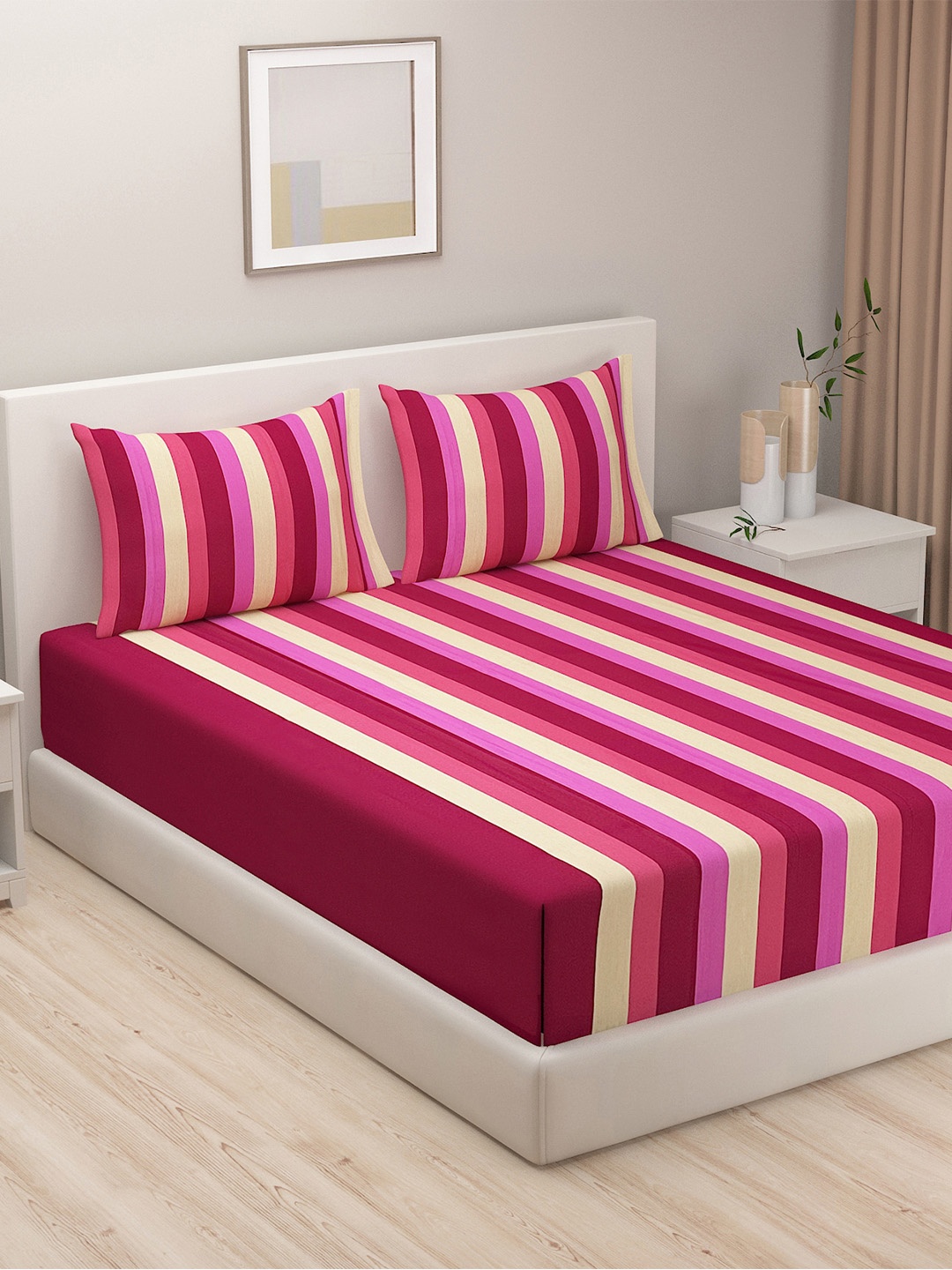 

SWAYAM Multicoloured 180 TC Fine Cotton Double Bedsheet with 2 Pillow Covers, Multi