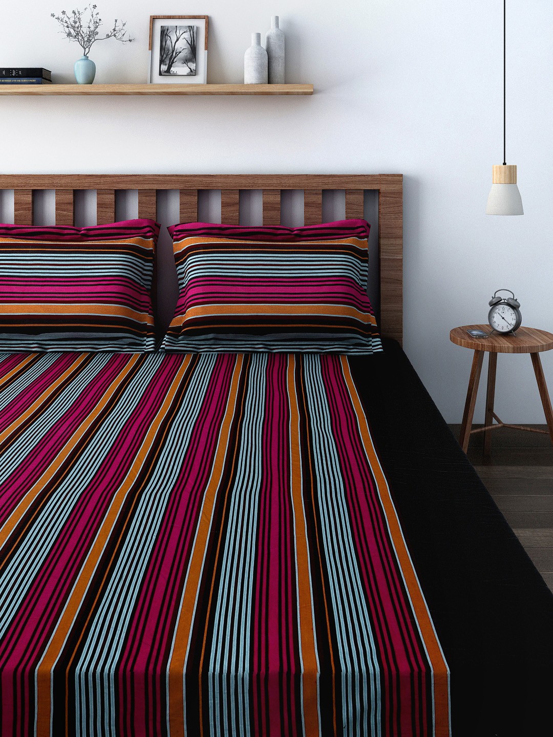 

SWAYAM Multicoloured 120 TC Fine Cotton Double Bedsheet with 2 Pillow Covers, Multi