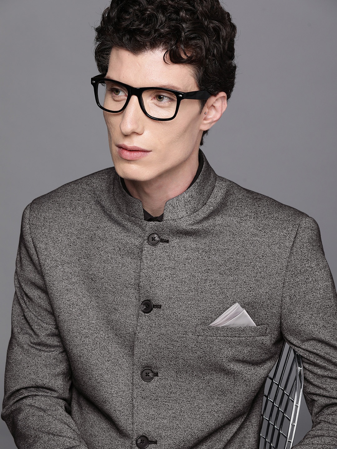 

Theme Men Charcoal Solid Bandhgala Blazers