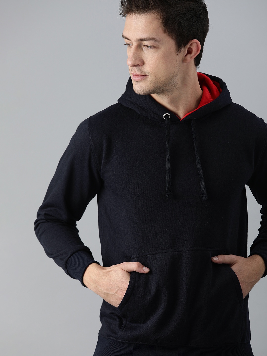

ADBUCKS Men Navy Blue Solid Hooded Sweatshirt