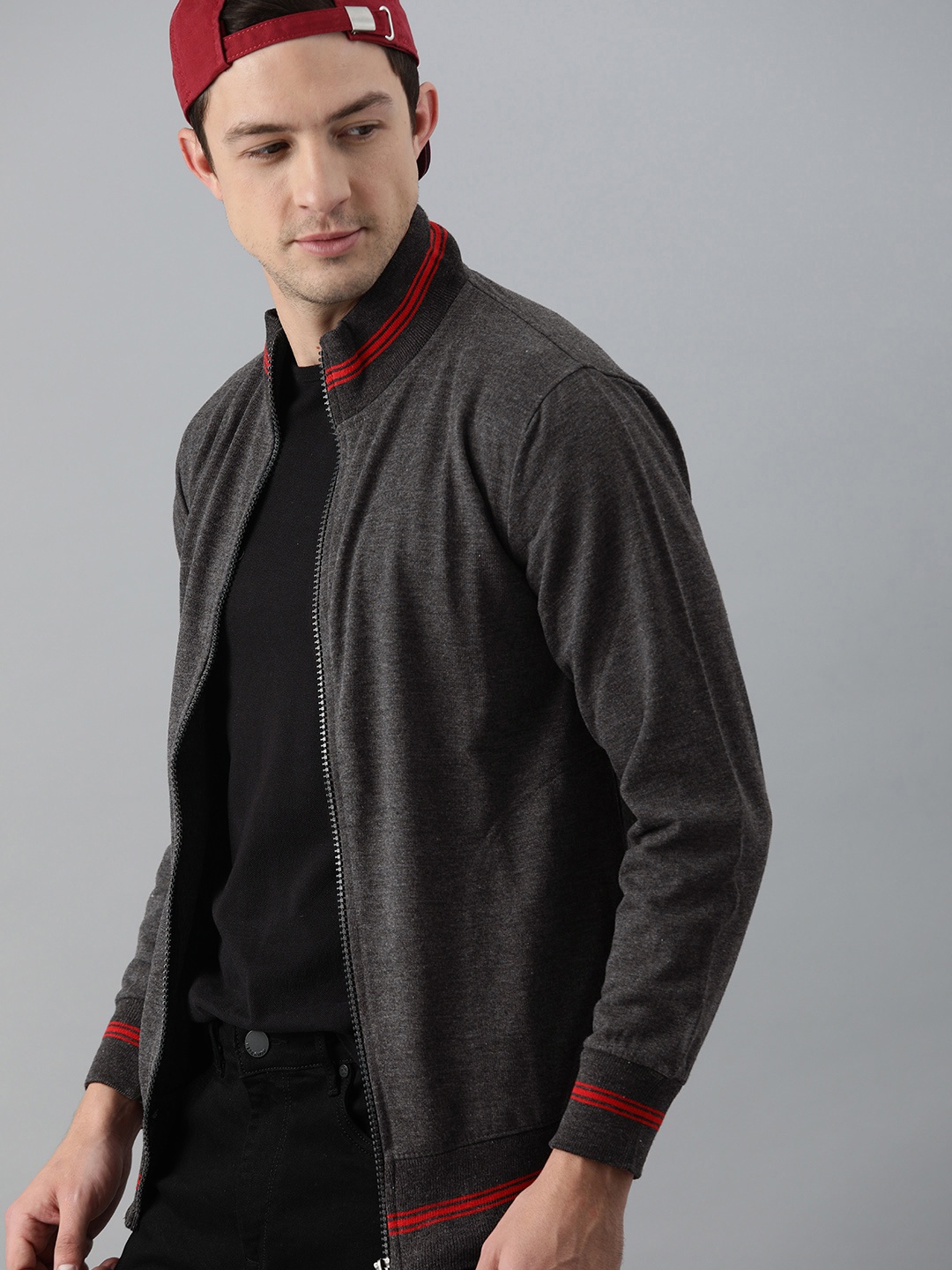 

ADBUCKS Men Charcoal Grey Melange Effect Cotton Sweatshirt