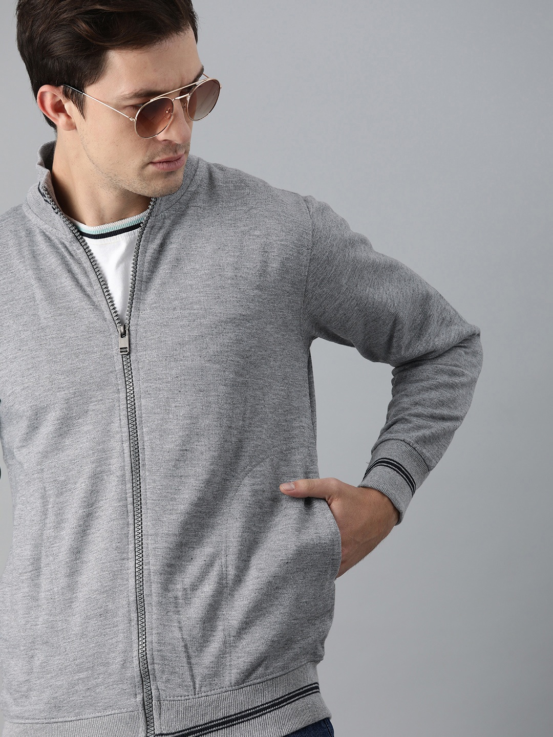 

ADBUCKS Men Grey Melange Solid Cotton Sweatshirt