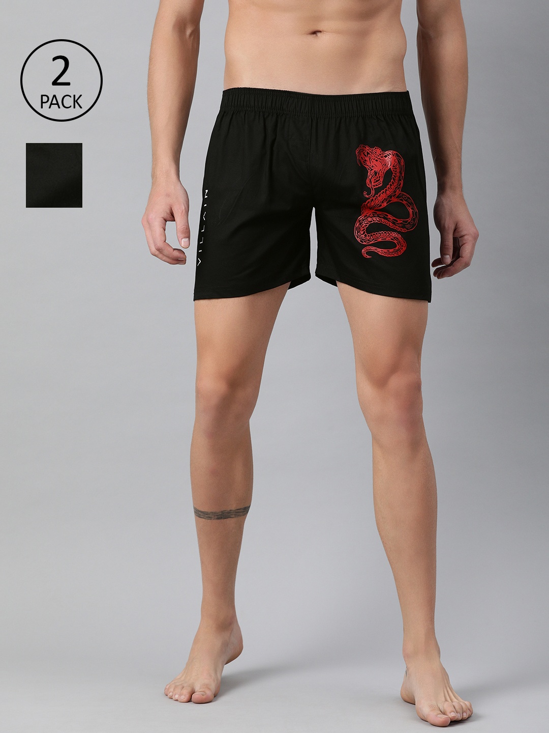 

VILLAIN Men Pack of 2 Printed Boxers 8906136090095, Black