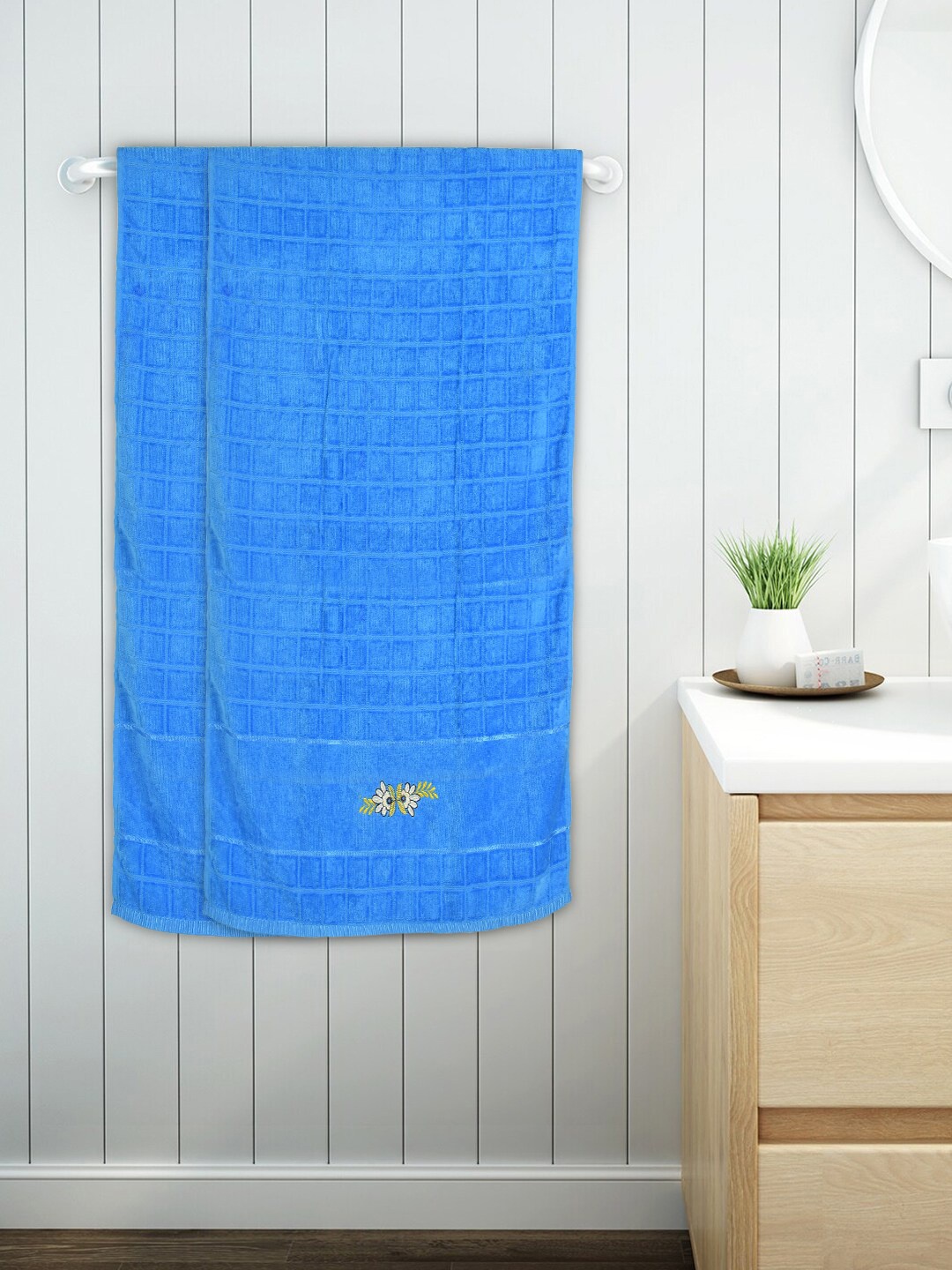 

Kuber Industries Set Of 2 Blue Solid Pure Cotton 400 GSM Bath Towels