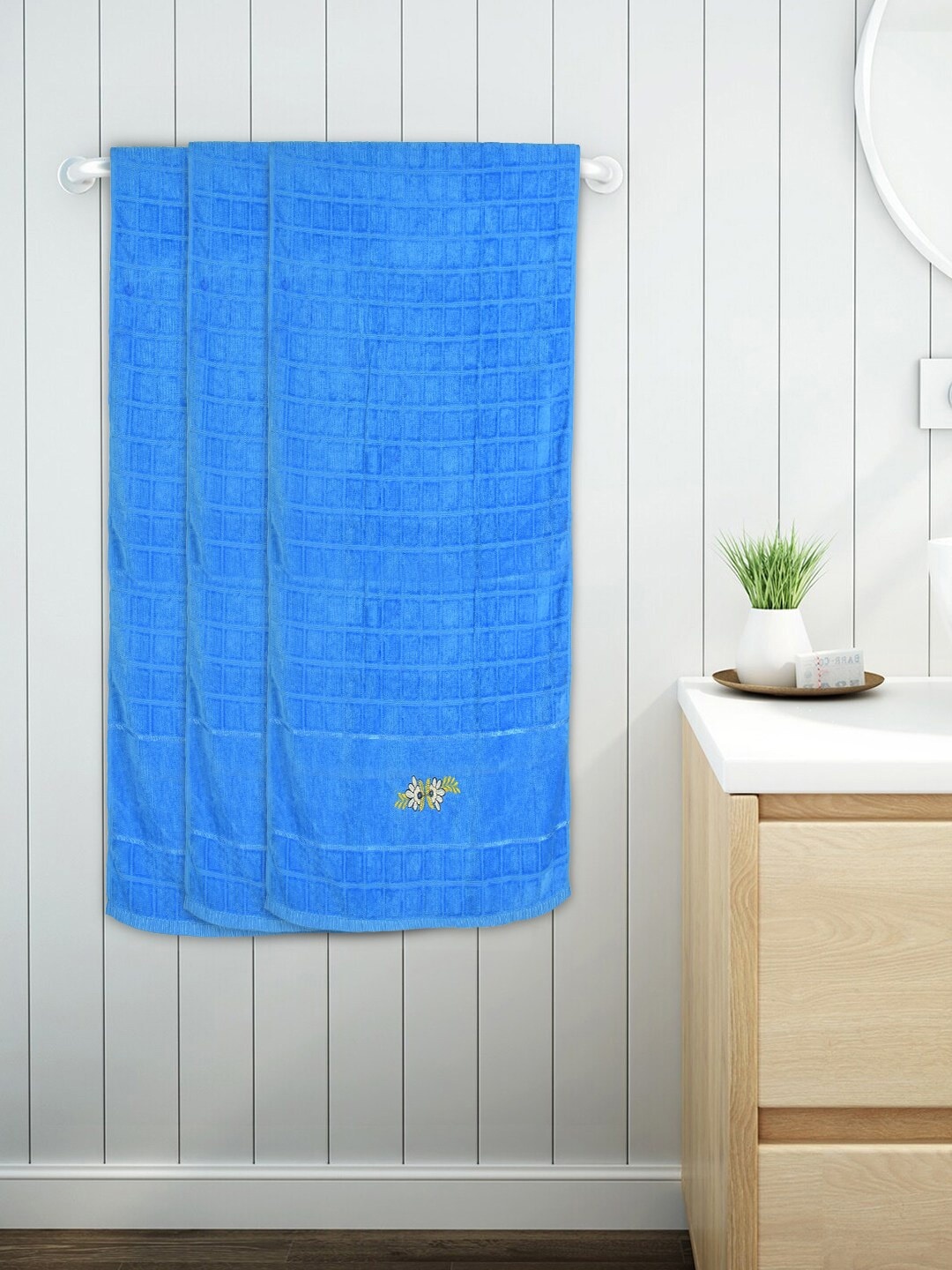 

Kuber Industries Set Of 3 Brown Solid Pure Cotton 400 GSM Bath Towels, Blue