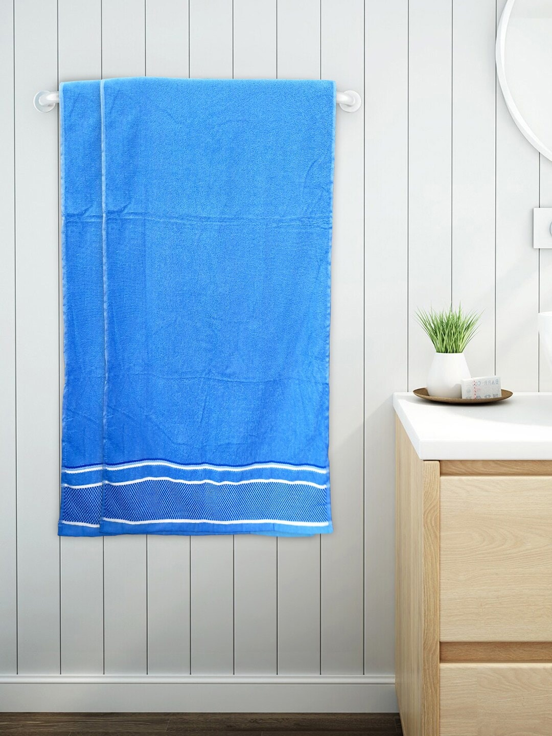

Kuber Industries Set Of 2 Blue Solid Pure Cotton 400 GSM Bath Towels