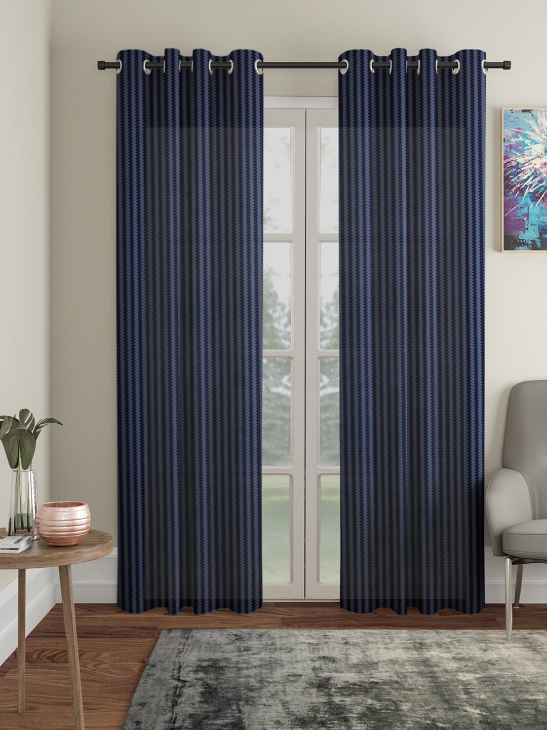 

HOSTA HOMES Blue Set of 2 Striped Door Curtain