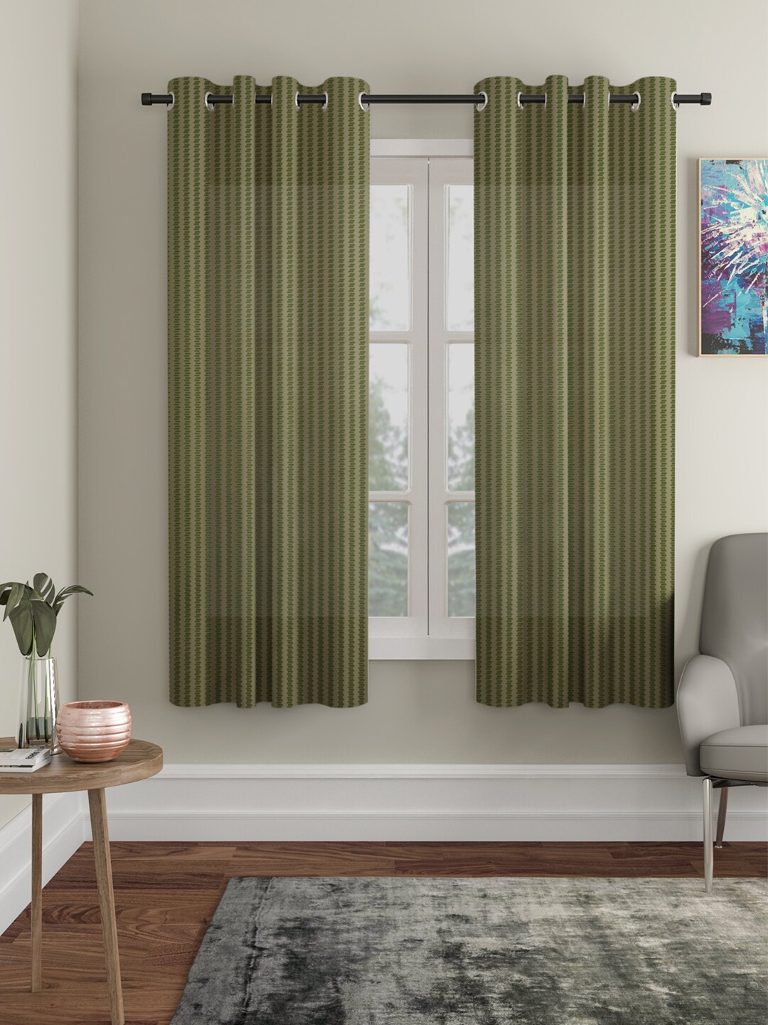 

HOSTA HOMES Green Set of 2 Striped Window Curtain