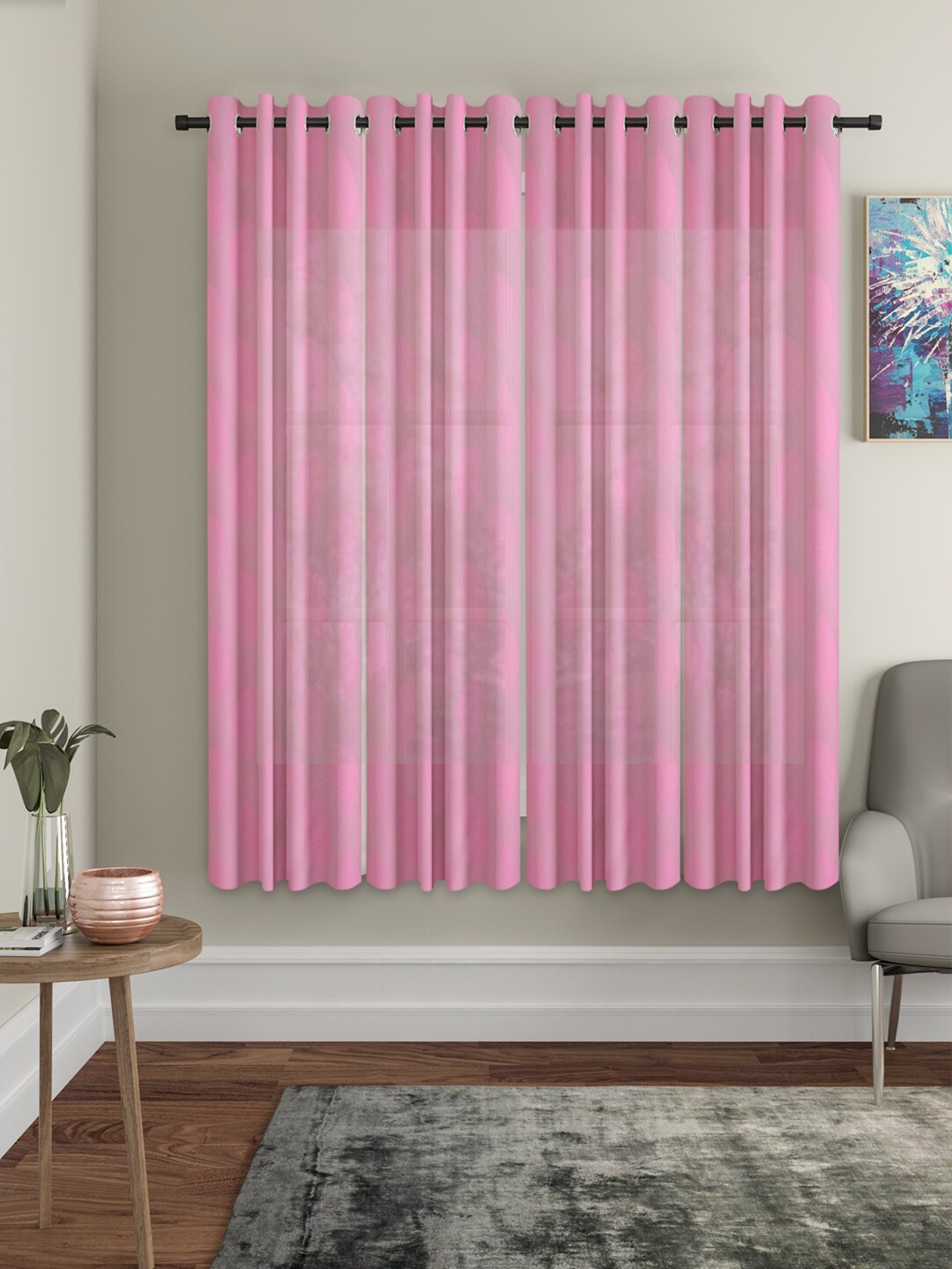 

HOSTA HOMES Pink Set of 4 Floral Window Curtain